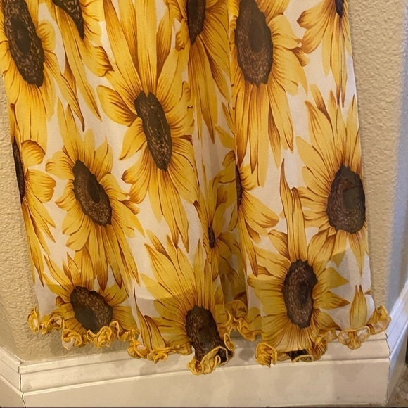 Vintage CHETTA B 100% Silk Sunflower Print Maxi Dress Size 6 - Picture 3 of 7